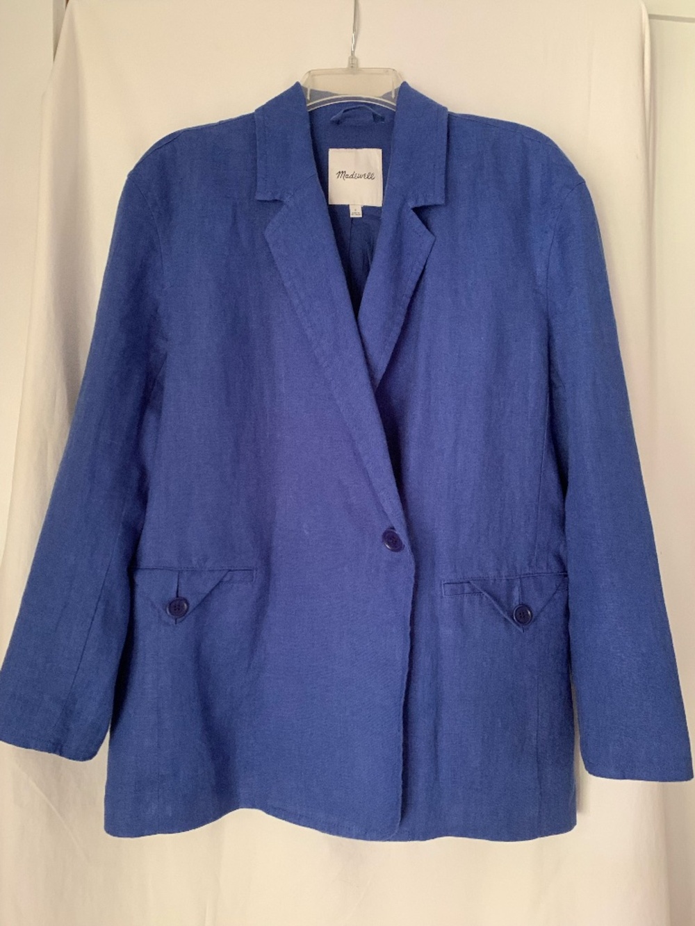 Madewell royal blue 100% linen 'Double-Breasted Crossover Blazer'